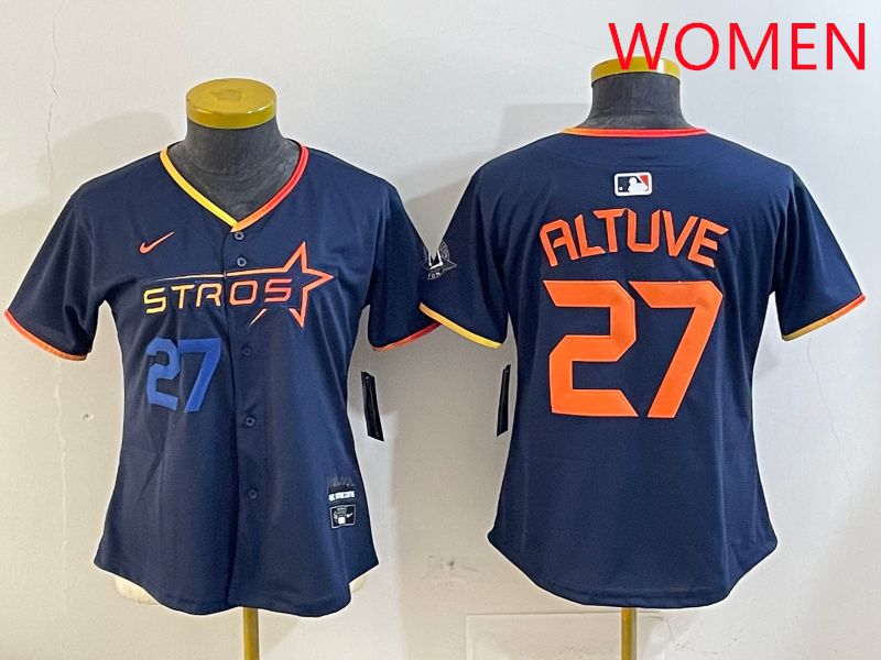 Women Houston Astros #27 Altuve Drak Blue Three generations Joint Name 2025 Nike MLB Jersey style 4104->women mlb jersey->Women Jersey